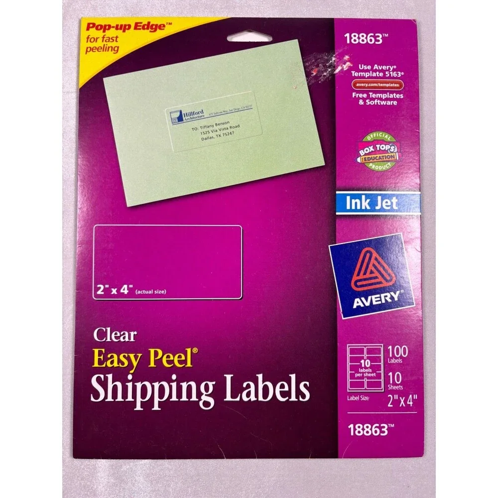 Avery 18863 Clear Easy Peel Shipping Labels 2x4 Inkjet 60 Labels Remaining